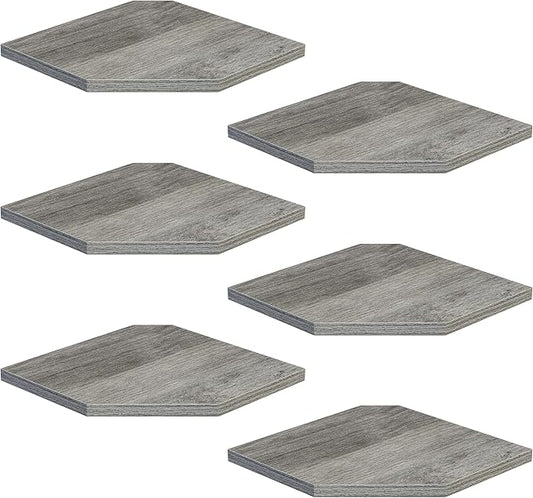 Fun Memories Corner Shelf Wall Mount, Floating Corner Shelves, Set of 6 Corner Wall Shelf Organizer, Rustic Wood Wall Storage Display Shelves for Living Room Bedroom Bathroom Kitchen, Rustic Grey