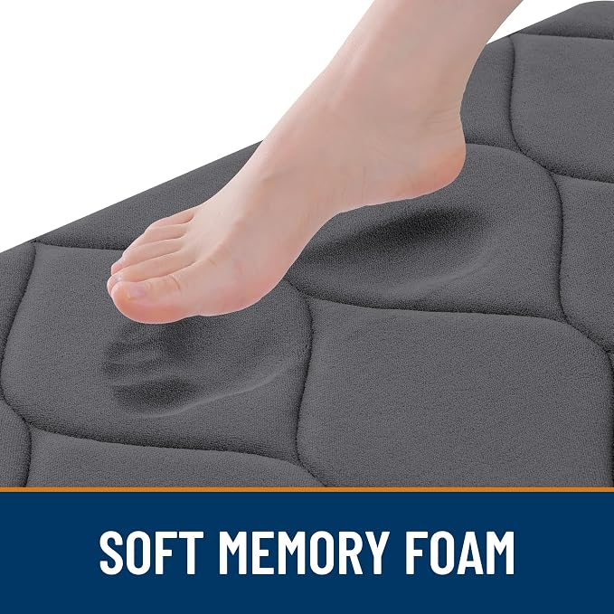 Smiry Memory Foam Bath Mat 36x24, Ultra Soft Absorbent Bathroom Rugs | Dark Grey, Plush Quick Dry and Machine Washable Cushion Bath Mats for Bathroom, Shower, Tub & Home Decor