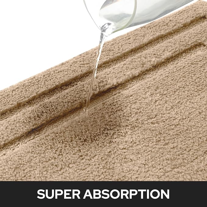 HOMEIDEAS Bathroom Rugs Sets 2 Piece, Soft Non Slip Bath Mat Khaki | Ultra Absorbent, Microfiber Machine Washable Bath Rug Set, for Bathroom, Tub, Shower 20" x 32" + 16" x 24"