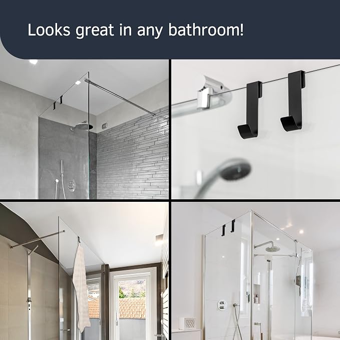 Chrome Shower Door Hooks, 2 Pack, Towel Hook for Frameless Glass Door 3/8"(10mm) - 3" Hook