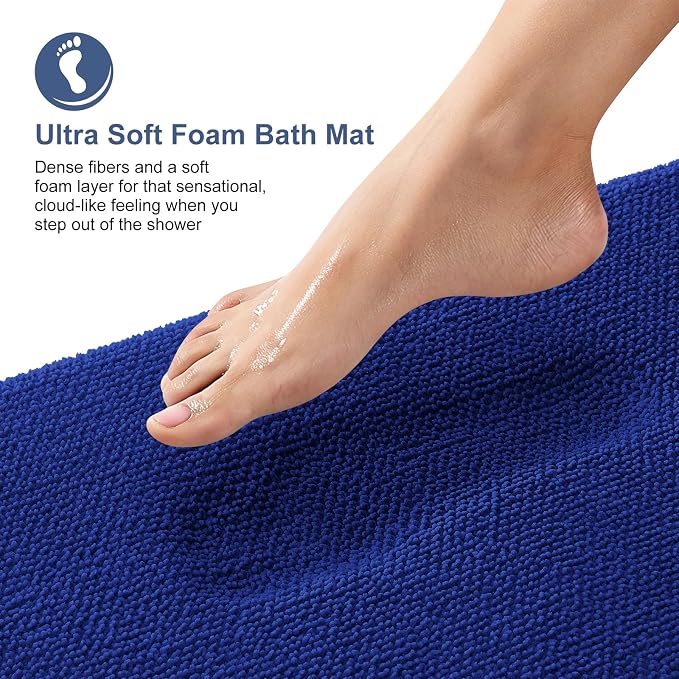 OLANLY Memory Foam Bathroom Runner Rugs 47x17, Long Bath Mats, Royal Blue | Soft Quick Dry Bath Rugs, Non-Slip, Absorbent Machine Washable Mat for Bathroom Floor, Tub and Shower, Home Decor Accessories