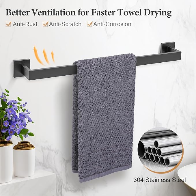 TURS 5-Piece Bathroom Hardware Set Matte Black Towel Bar Set Bath Towel Holder Sets SUS 304 Stainless Steel Wall Mounted Towel Rack Sets for Bathroom.