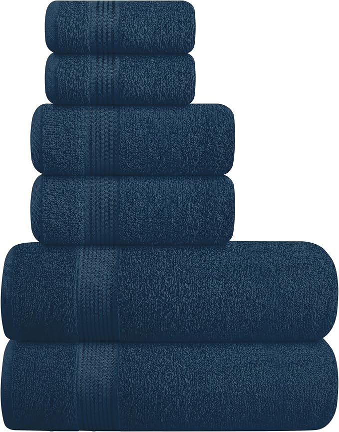 Ultra Soft 6 Pack Cotton Towel Set, Contains 2 Bath Towels 28x55 inch, 2 Hand Towels 16x24 inch & 2 Wash Coths 12x12 inch, Ideal Everyday use, Compact & Lightweight - Mineral Blue
