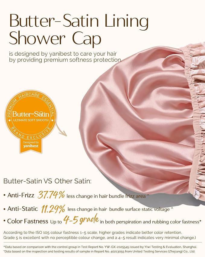 Yanibest Frizz Free Satin Lined Shower Cap with Soft Elastic Band | Frizz Free & Large Durable Bath Cap with Soft Elastic Band, Luxury Hair Protection Caps, Nylon Shower Hair Cap