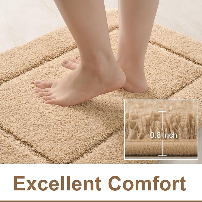 LOCHAS Bathroom Rug Set, Bath Rugs Sets 3 Piece Non Slip Backing, Beige | Washable Absorbent Microfiber Bath Mat Set, Soft Cozy Bathroom Mat for Shower Sink Toilet