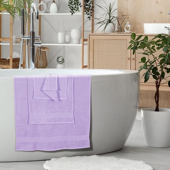 Ultra Soft 6 Pack Cotton Towel Set, Contains 2 Bath Towels 28x55 inch, 2 Hand Towels 16x24 inch & 2 Wash Coths 12x12 inch, Ideal for Everyday use, Compact & Lightweight - Dark Purple