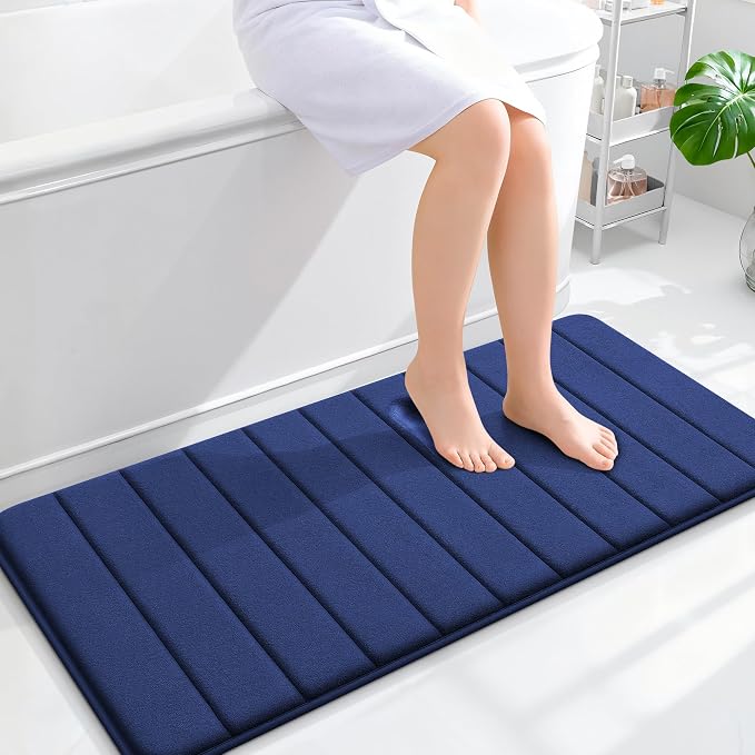 OLANLY Memory Foam Long Bathroom Rugs Runner 44x20, Super Soft Absorbent | Twilight Sapphire, Quick Dry Bath Mat, Machine Washable Shower Floor Rugs, Bathmat Carpet for Bathroom Floor, Tub and Shower