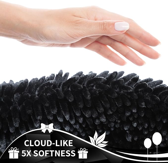Yimobra Bathroom Rugs Sets 2 Piece, Soft Absorbent Bath Mat and U-Shaped Toilet Rug with Non Slip Backing, Luxury Shaggy Bath Mats for Bathroom, Machine Washable, 31.5"x20"+24"x20", Black