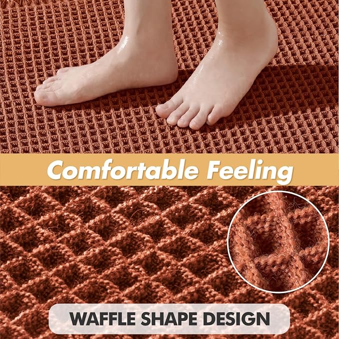 MIULEE Fall Rust Set of 2 Waffle Bathroom Rugs Boho Bath Mat 18x30 Inch | Non Slip, Super Absorbent, Washable, Ultra Soft, Rubber Backed Bath Rugs for Bathroom Floor Tub Shower