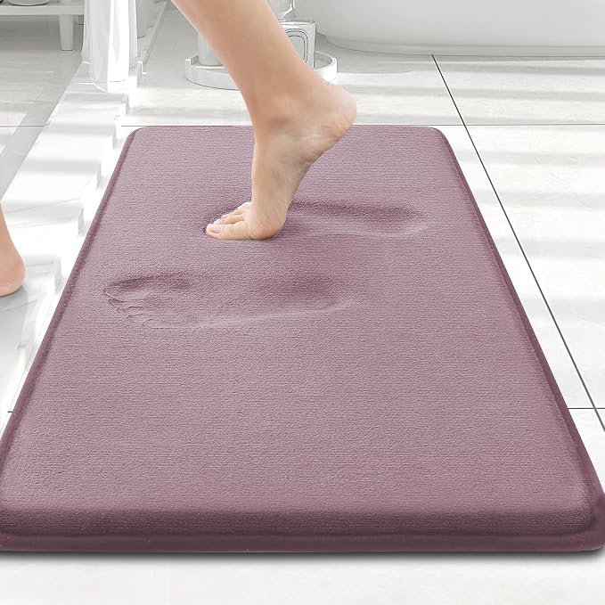 Smiry Memory Foam Bath Mat 24x16, Extra Soft and Absorbent Bathroom Rugs | Deep Plum, Quick Dry Machine Washable Non-Slip Bath Mat for Bathroom Floor, Shower and Tub