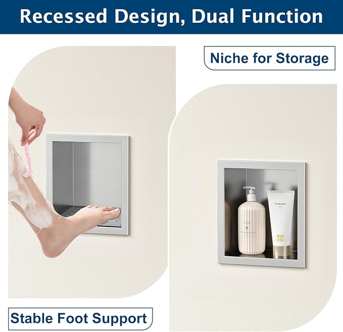 Neodrain Shower Foot Rest for Shaving Legs, 304 Stainless Steel Shower Niche, Recessed Shower Step for Shaving Legs,Niche for Shower Wall, Bathroom Foot Rest (Brushed, 6.7" x 6")