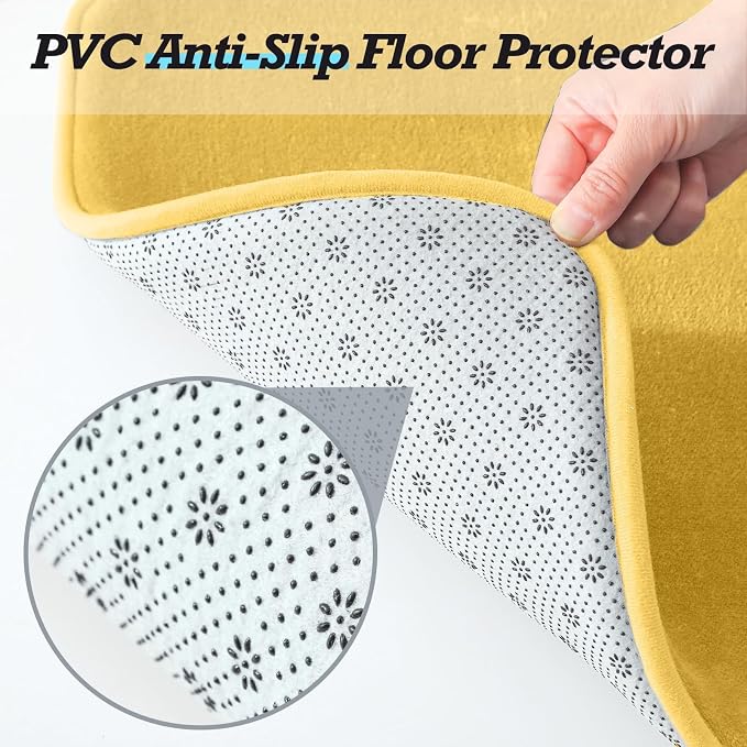 HUXMEYSON Bathroom Rugs Sets 2 Piece, Non-Slip & Quick Dry Bath Mat Set, Ultra Soft Velvet Bath Rugs for Bathroom, Toilet and Shower Floor, Yellow