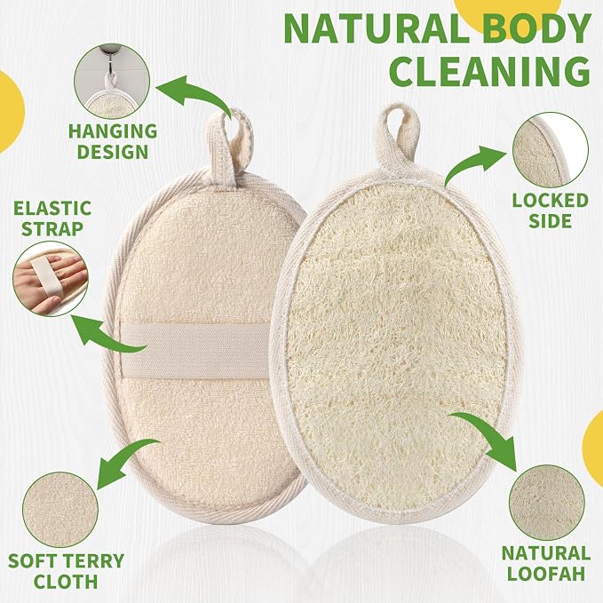6 Pack Large Size Natural Loofah Body Scrubber for Exfoliating | Sufficient and Durable, Rough Surface for Removing Dead Skin, 6.2*6.3 Inch, Loofah Body Sponge for Women and Men