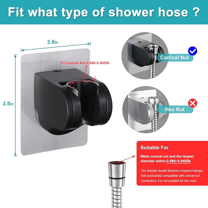 GwernKB Shower Head Holder Strong Adhesive No Drilling Wall Mount Adjustable Handheld Showerhead Bracket for RV Kids Bathroom Shower,Fix Firmly and Use Conveniently (Black, 1)