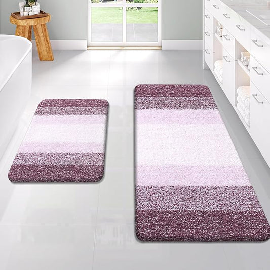 OLANLY Micorfiber Bathroom Rug Set 2 Piece, 47"x20"+24"x16" | Mauve, Soft Absorbent Bath Rug Set, Non-Slip, Machine Wash Dry, Plush Shaggy Bath Mats for Bathroom