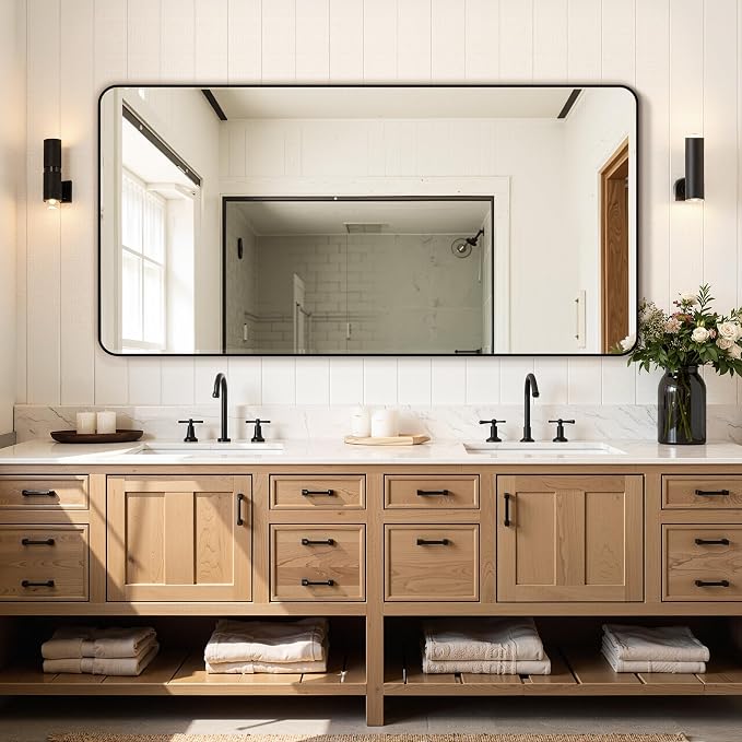 Delma Bathroom Vanity Mirror, Black Framed Mirror for Over Sink, 30x60 | HD glass, distortion-free for makeup and grooming, Sturdy frame, all mounting hardware, hangs horizontal or vertical
