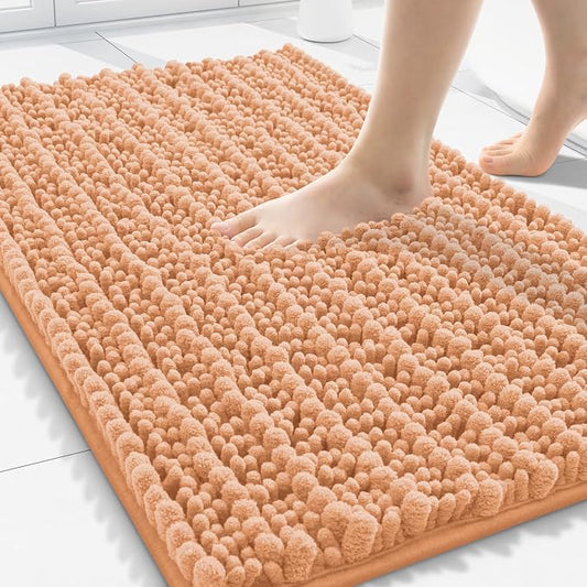 Smiry Bathroom Rugs 30X20, Extra Soft Rubber Backing Chenille Bath Mats | Peach Machine Washable Non Slip Quick Dry Bath Mats for Bathroom Floor, Tub, Shower, Home Decor Accessories