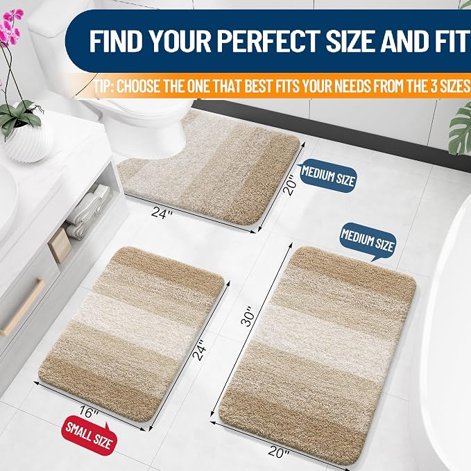 OLANLY Large Bathroom Rugs 44x32, Extra Soft Absorbent Microfiber Bath Rugs | Tan, Non-Slip Quick-Drying Rubber Backing, Machine Washable Plush Bath Mat for Floor, Tub and Shower, Home Decor Accessories
