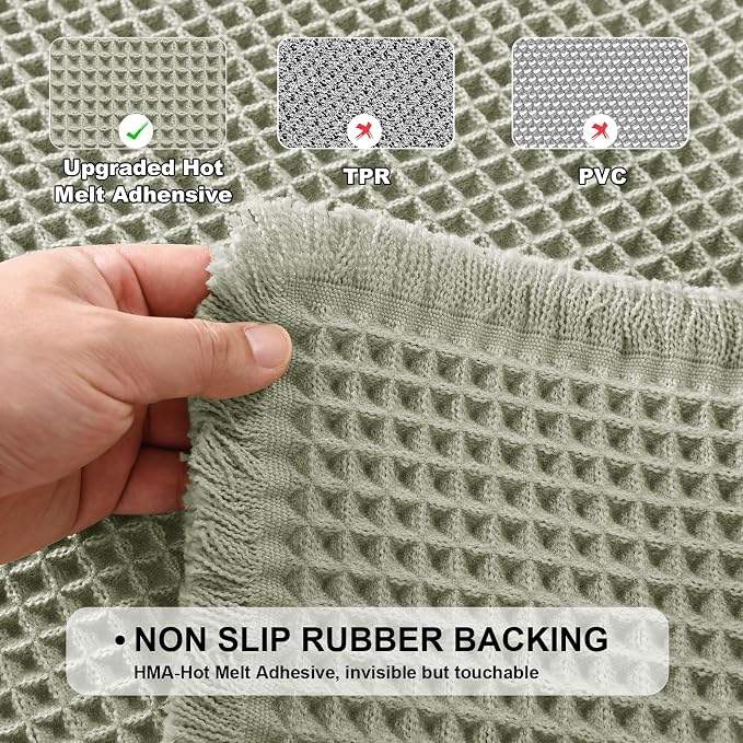 JIUZHEN Set of 2 Waffle Bath Mats Boho Bath Rugs 16x24&24x36, Sage Green | Non Slip, Super Absorbent, Washable, Ultra Soft, Fast Drying Waffle Bathroom Rugs for Bathroom Floor, Tub, Shower