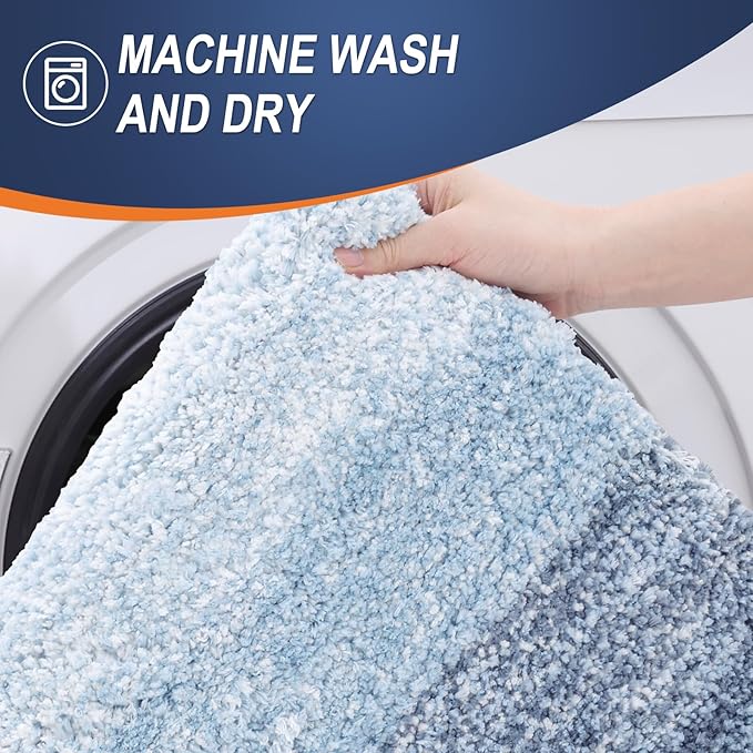 OLANLY Luxury Toilet Rugs U-Shaped 24x20, Soft Absorbent Microfiber Mat | Blue, Non-Slip Quick-Drying Rubber Backing, Machine Washable Plush Contour Bath Mat for Toilet Base, Home Decor Accessories