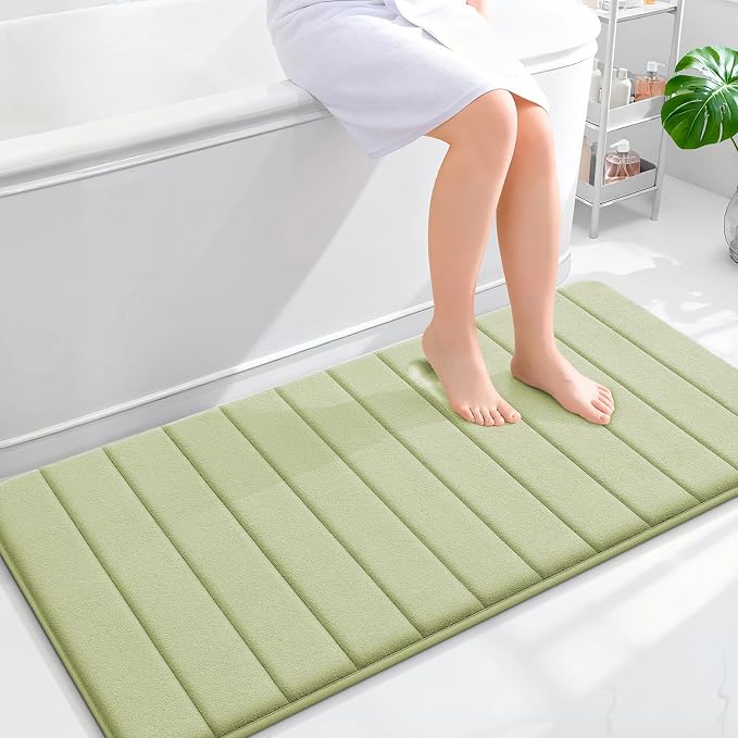 OLANLY Memory Foam Long Bathroom Rugs Runner 47x24, Super Soft Absorbent | Vanilla, Quick Dry Bath Mat, Machine Washable Shower Floor Rugs, Bathmat Carpet for Bathroom Floor, Tub and Shower