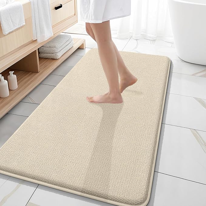 OLANLY Memory Foam Bathroom Runner Rug 47x20, Absorbent Long Bath Mat, Sand | Soft Quick Dry Bath Rugs, Non-Slip Carpet, Machine Washable Mat for Bathroom Floor, Tub and Shower, Home Decor Accessories