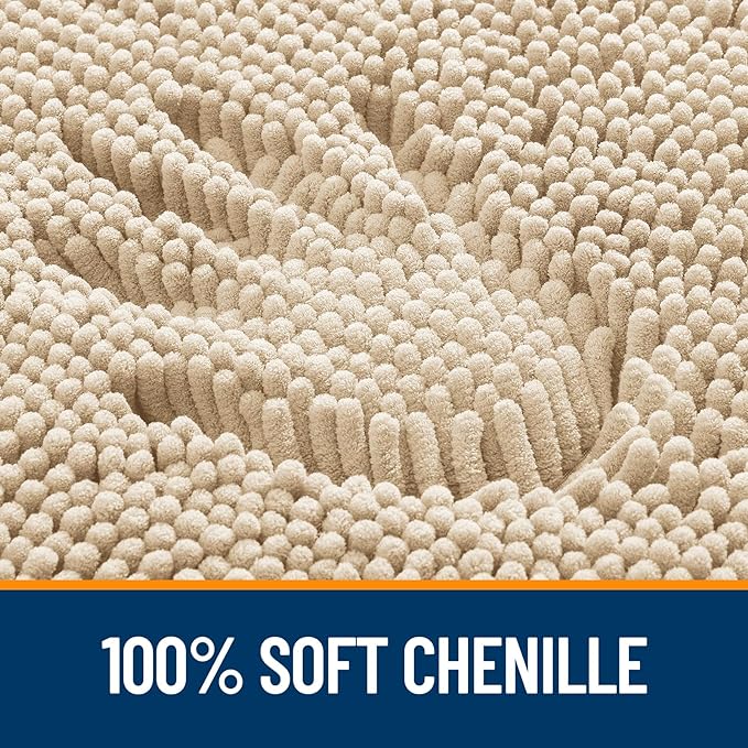 OLANLY Bathroom Rugs 35x24, Extra Soft Absorbent Chenille Bath Rugs | Beige, Quick-Drying Rubber Backing, Machine Washable Bath Mat for Bathroom Floor, Tub and Shower, Home Decor Accessories
