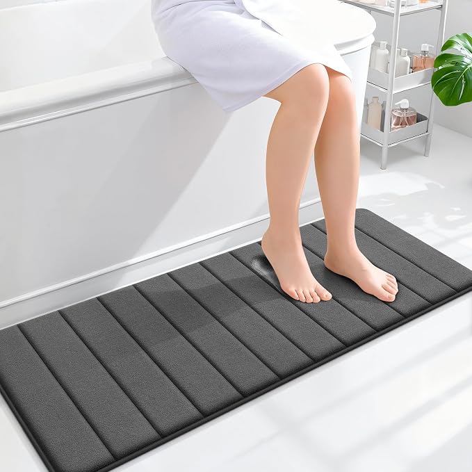 OLANLY Memory Foam Long Bathroom Rugs Runner 47x17, Super Soft Absorbent | Black, Quick Dry Bath Mat, Machine Washable Shower Floor Rugs, Bathmat Carpet for Bathroom Floor, Tub and Shower
