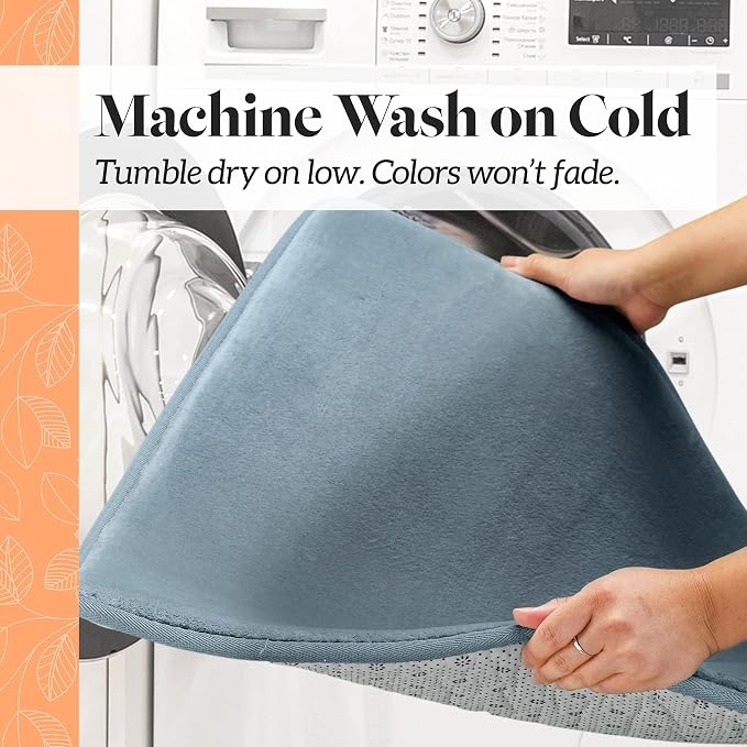 Memory Foam Bath Mat Non Slip Absorbent Super Cozy Velvet Bathroom Rug Carpet (72 inches X 24 inches, Smoke Blue)