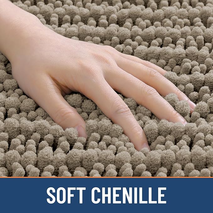 Smiry Bathroom Rugs 36X24, Extra Soft Rubber Backing Chenille Bath Mats | Latte Machine Washable Non Slip Quick Dry Bath Mats for Bathroom Floor, Tub, Shower, Home Decor Accessories