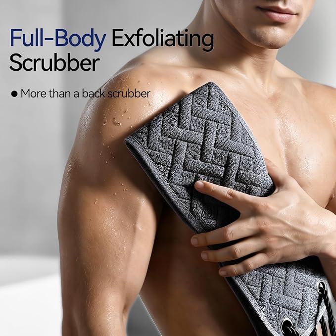 Back Scrubber for Shower for Men, 2X Wider 38.5" Double-Sided Back Washer | Bath Sponge Loofah with Handles, Washcloth Towel for Men& Women Deep Skin Cleansing, Gently Exfoliate & Cleanse Body Scrub