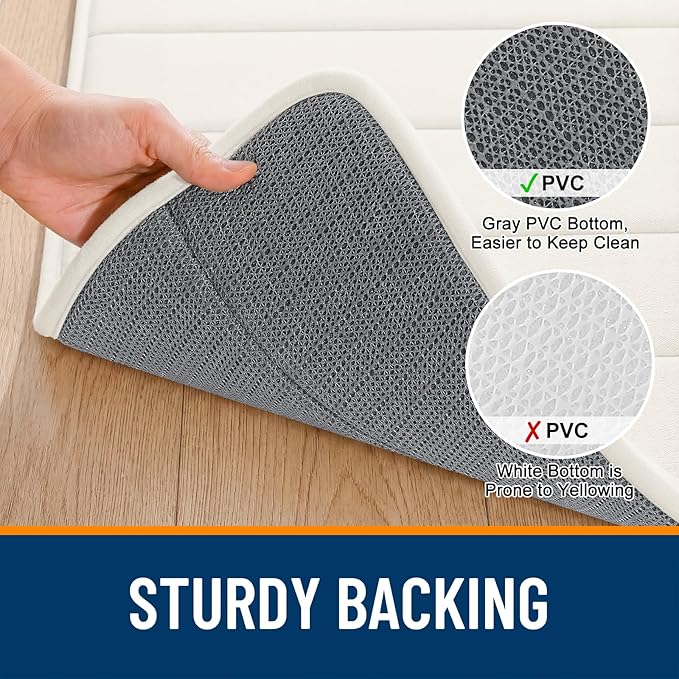 OLANLY Memory Foam Toilet Rugs U Shaped 24x20, Super Soft and Absorbent | Ivory, Quick Dry Commode Contour Bath Rugs, Machine Washable Toilet Mat, Comfortable Bathmat Carpet for Bathroom Floor