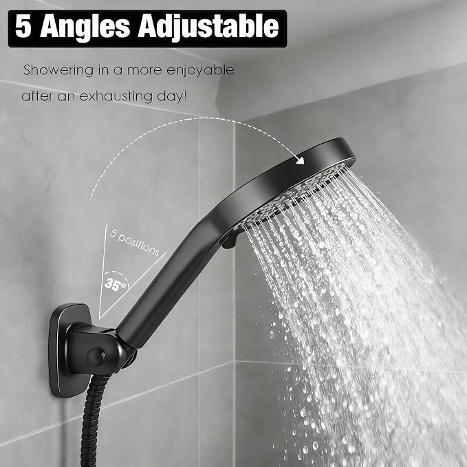 Wall Mount Handheld Shower Head Holder - 5 Angles Adjustable - Concealed Adhesive Mount - Screw Alternative - Bathroom Shower hose Holder (Gun Metal)