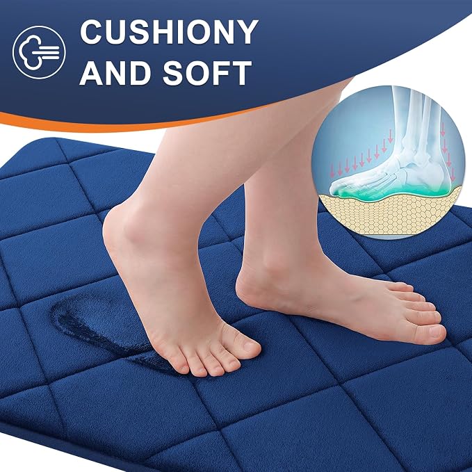 OLANLY Memory Foam Bath Mat 47x17, Ultra Soft and Absorbent Bathroom Rugs | Navy, Quick Dry, Machine Washable Shower Bath Rugs, Comfortable Bath Carpet for Bathroom Floor, Tub and Shower