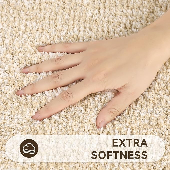 Pauwer Bathroom Rug Sets 3 Piece, Non Slip Washable Bath Ma, Beige | Soft Plush Microfiber, Super Absorbent Floor Carpet, U Shaped Toilet Mats, Quick Dry, Shaggy Shower Rugs Runners