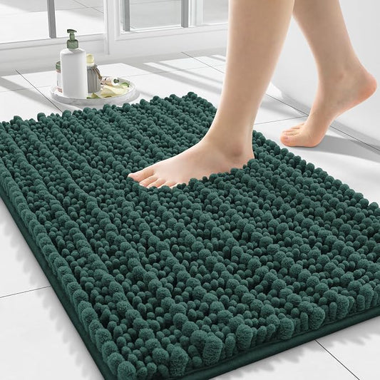 Smiry Bathroom Rugs 24X16, Extra Soft Rubber Backing Chenille Bath Mats | Green Machine Washable Non Slip Quick Dry Bath Mats for Bathroom Floor, Tub, Shower, Home Decor Accessories