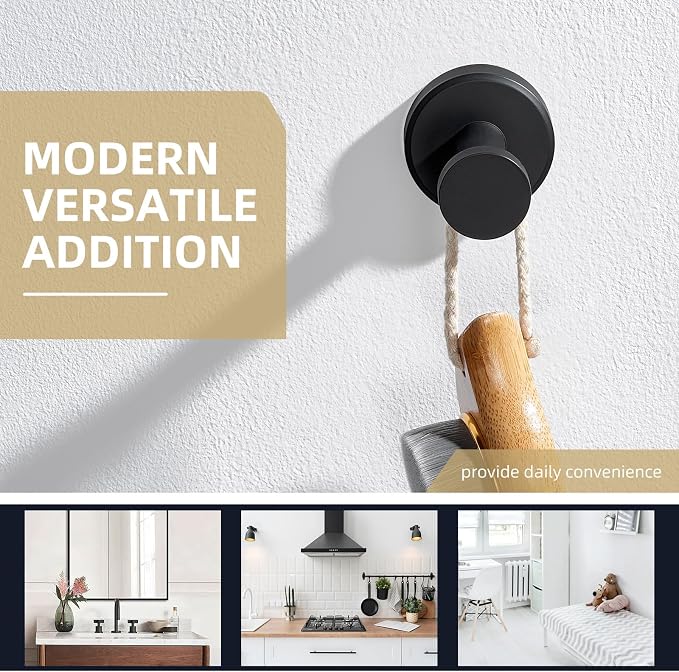 Angle Simple Towel Hook Matte Black, SUS304 Stainless Steel Bathroom Hand Towel Holder, Compact Round Robe Hook Wall Mount