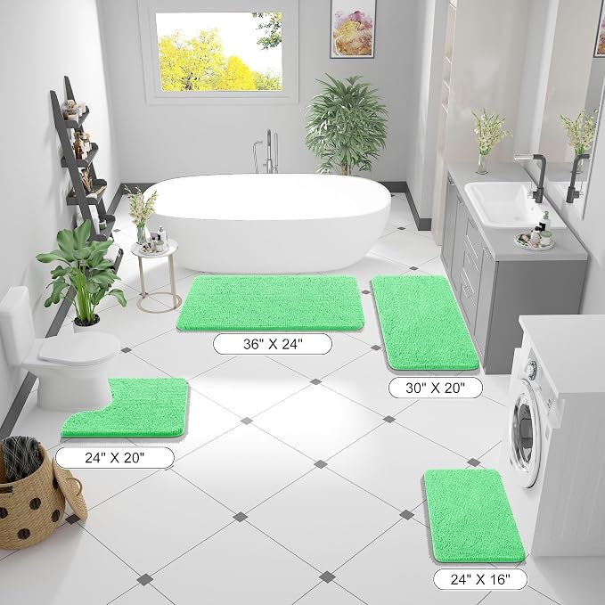 OLANLY Bathroom Runner Rugs 44x24, Soft Absorbent Chenille Bath Rugs, Rubber Backing Quick Dry, Machine Washable Long Bath Mats for Bathroom Floor, Tub and Shower, Home Decor Accessories, Mint Green | Mint Green, Quick-Drying Rubber Backing, Washable L...
