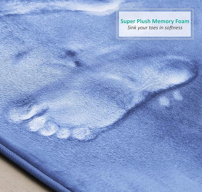 Clara Clark 3 Piece Bathroom Rugs Bath Mat Set, Velvet Memory Foam Bath Mats for Bathroom - Non-Slip, PVC Backing Bath Rugs, Washable - Dries Quickly, Blue