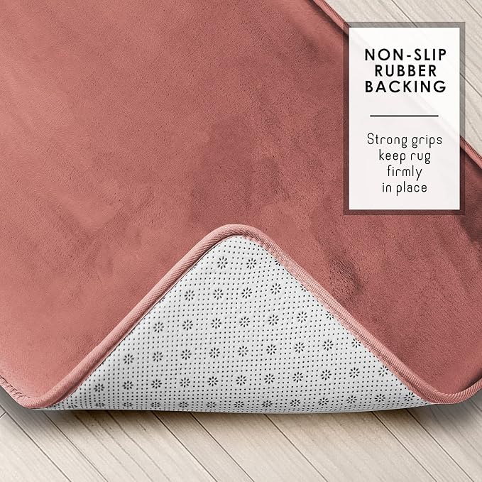 Clara Clark 2 Piece Bathroom Rugs, Velvet Memory Foam Bath Mat Set, Non-Slip Bath Rugs, Machine Wash, Dries Quickly, Ultra Soft Plush Bath Mats for Bathroom, 20 x 32 + Contour, Misty Rose