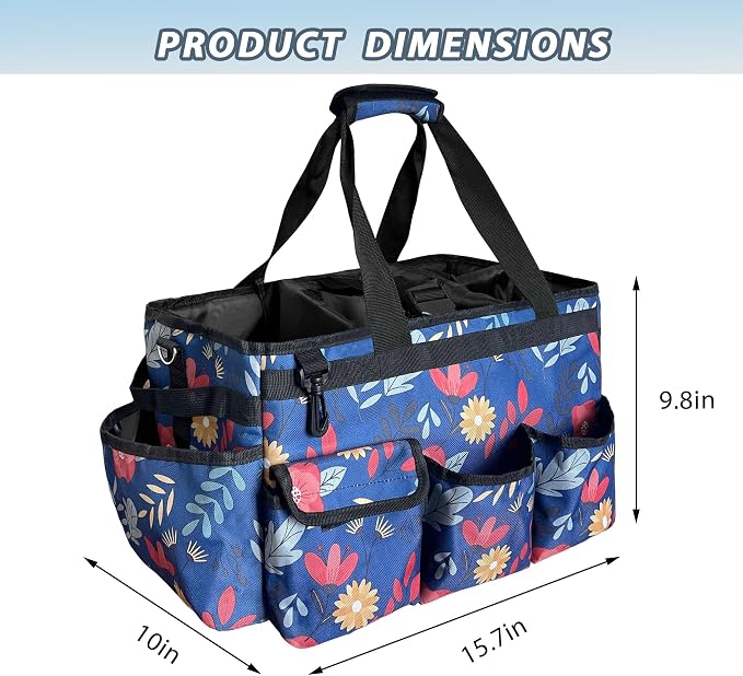 Cleaning Caddy Bag, Cleaning Caddy Organizer With Handle - Large Caddy Bag For House, Car, And Bathroom Cleaning Supplies, Housekeeping Handbag With Adjustable Shoulder Straps (Blue)