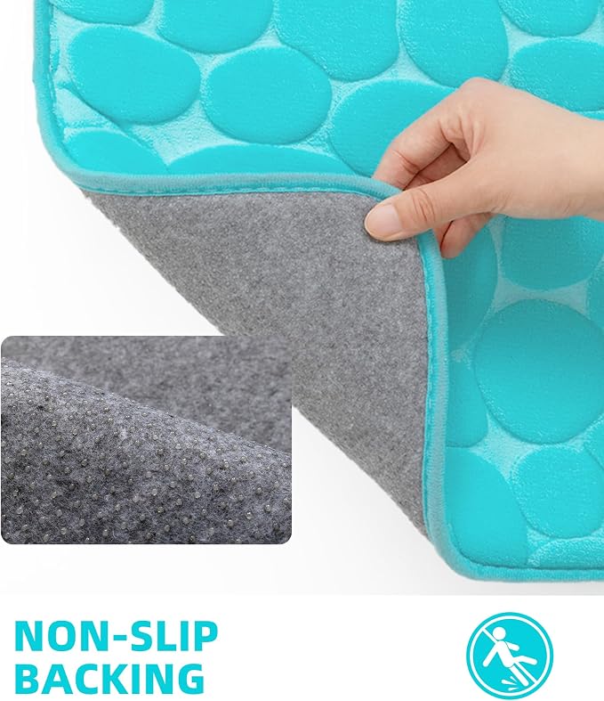 YIHOUSE Memory Foam Bath Mat Cobblestone Bathroom Rugs Super Water Absorbent Bath Mats for Bathroom Machine Washable Bath Rugs(17 x 24,Teal)