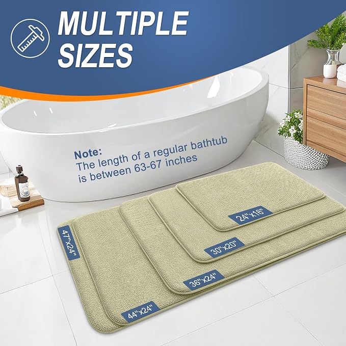 OLANLY Thick Memory Foam Bathroom Rugs 36x24, Absorbent Bath Mat, Vanilla | Soft Quick Dry Bath Rugs, Non-Slip, Machine Washable Carpet for Bathroom Floor, Tub and Shower, Home Decor Accessories