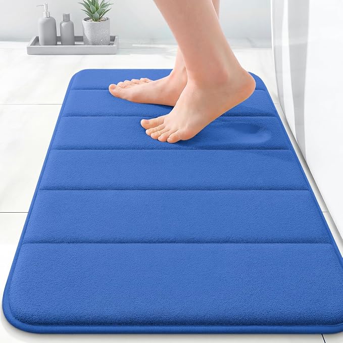 OLANLY Memory Foam Bath Mat 24x16, Super Soft and Absorbent Bathroom Rugs | Deep Navy Blue, Quick Dry Bath Rug, Machine Washable Shower Floor Mats, Bathmat Carpet for Bathroom Floor, Tub and Shower