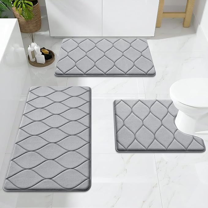 Smiry Memory Foam Bath Mat 30x20, Ultra Soft Absorbent Bathroom Rugs | Grey, Plush Quick Dry and Machine Washable Cushion Bath Mats for Bathroom, Shower, Tub & Home Decor