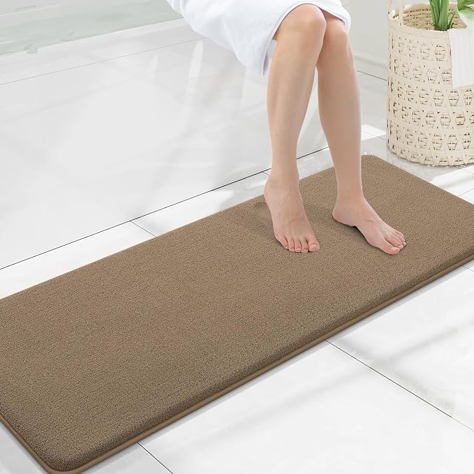 Smiry Memory Foam Bath Mat 47x17, Extra Soft Absorbent Bathroom Rugs | Camel Quick Dry, Machine Washable Bath Mats for Bathroom, Shower, Tub and Home Decor Accessories