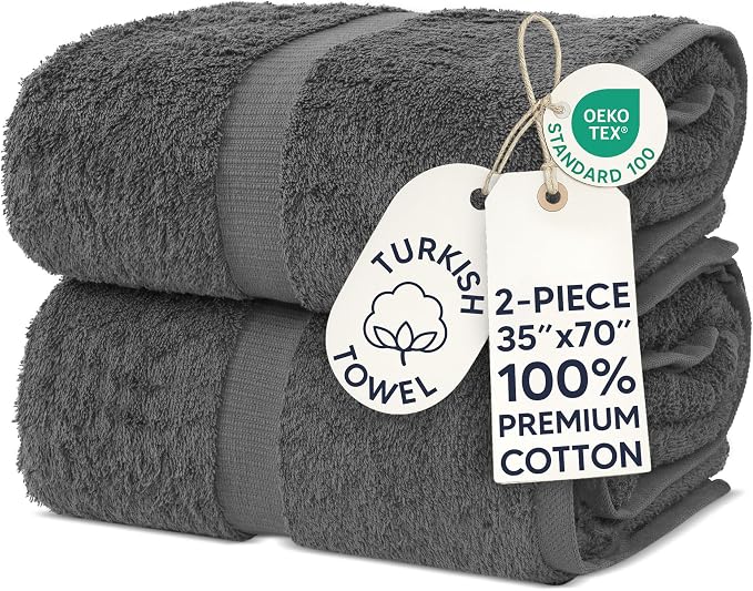 Chakir Turkish Linens, 100% Cotton Premium Quality Turkish Bath Sheets (35''x70'' Large Bath Sheet Towels - Dark Gray) | 100% cotton bath sheets, 35x70 oversized, OEKO-TEX certified, soft plush and absorbent