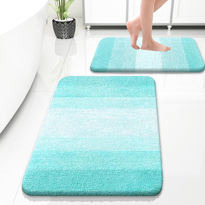 OLANLY Micorfiber Bathroom Rug Set 2 Piece, 30"x20"+24"x16" | Teal, Soft Absorbent Bath Rug Set, Non-Slip, Machine Wash Dry, Plush Shaggy Bath Mats for Bathroom