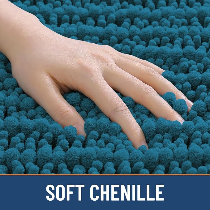 Smiry Bathroom Rugs 24X16, Extra Soft Rubber Backing Chenille Bath Mats | Peacock Blue Machine Washable Non Slip Quick Dry Bath Mats for Bathroom Floor, Tub, Shower, Home Decor Accessories