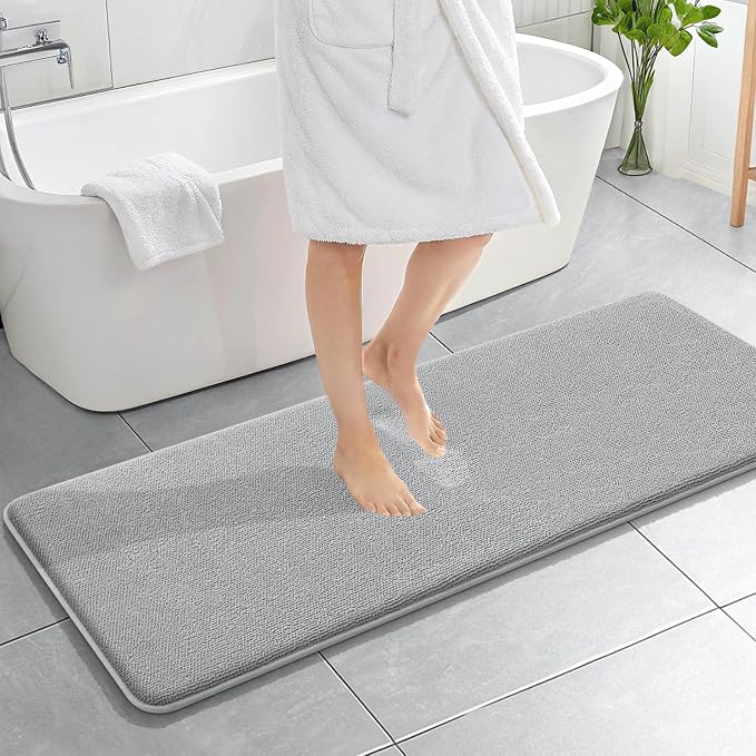 OLANLY Memory Foam Bathroom Runner Rugs 59x20, Long Bath Mats, Light Grey | Soft Quick Dry Bath Rugs, Non-Slip, Absorbent Machine Washable Mat for Bathroom Floor, Tub and Shower, Home Decor Accessories